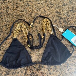 Beach Bunny Ball and Chain Black and Gold Chain Bikini Top XS